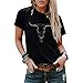 Boho Cow Skull Shirt Women Cowgirl t Shirt Vintage Western Rodeo Graphic Tee Short Sleeve Bull Skull Casual Top
