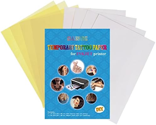 SANGI Temporary Tattoo Paper For Inkjet Printer Printable Custimized Water Slide Decal For Women Men Girls Kids DIY - 4 Sets Pack - A4 Size 11.7 x 8.3 Inches