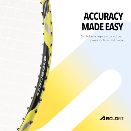 Image of Boldfit AeroBold Badminton Rackets for Beginners, Adults Graphite Shaft Shuttle Bat with Full Cover Bag Badminton Racket for Practice & Match Lightweight Badminton Racquet, Yellow - Pack of 1