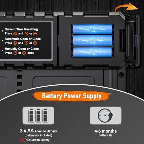 Rsaoty Automatische Hühnerklappe, Upgrade-Größe Automatische Hühnerklappe Batterie, Aluminiumlegierung Hühnertür mit Display, Intelligenter Einklemmschutz,Timer, Manuelle,für Sichere Hühnerhaltung