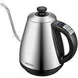 Aicok Electric Kettle [Upgrade] Electric Gooseneck Kettle with Temperature Control 104°F-212°F, Pour Over Coffee Kettle 1.0L Full Stainless Steel Interior & LED Display, Fast Tea Kettle 1000W