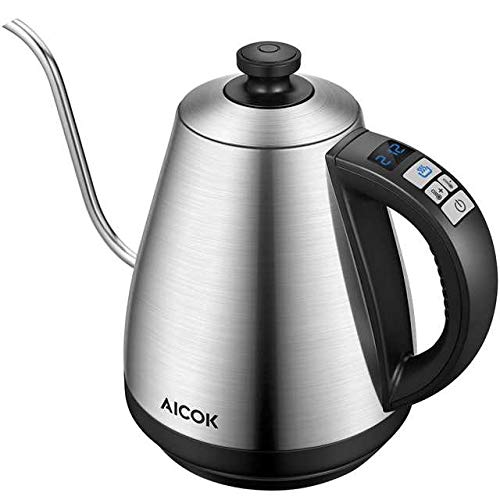 Aicok Electric Kettle [Upgrade] Electric Gooseneck Kettle with Temperature Control 104°F-212°F, Pour Over Coffee Kettle 1.0L Full Stainless Steel Interior & LED Display, Fast Tea Kettle 1000W