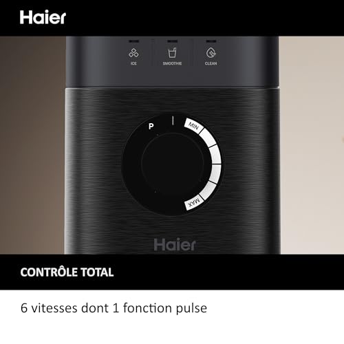 Haier I-Master Serie 5 Blender avec Broyeur à Glace, Smoothie, 5 Vitesses Variables, Fonction Pulse, Auto-Nettoyage, Bol en Verre 1.7L, Bouteille Personelle 0.6L, 1200W [Noir]