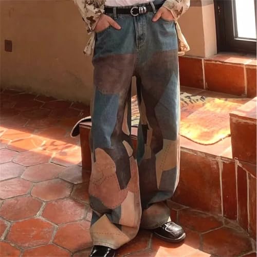 Men Patchwork Distressed Baggy Jeans Pants Clothes Wide Leg Denim Trousers4