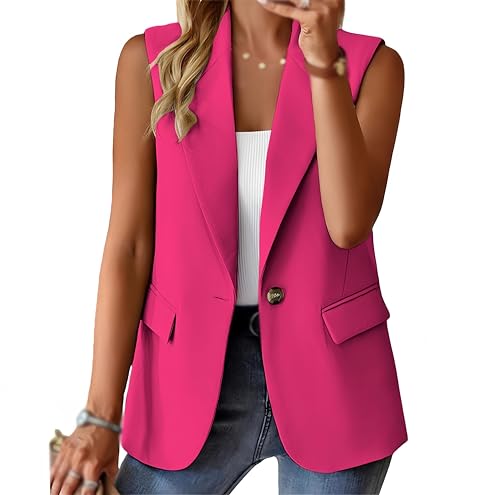 2025 Sleeveless Blazer Vest for Women，Business Casual Sleeveless Blazer Fashion Casual Work Office Blazers Outerwear