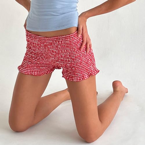 NUFIWI Women Gingham Boy Shorts Smocked Plaid Bloomers Cute Frill Ruffle Sexy Micro Shorts Bottoms Y2k Pettipants4