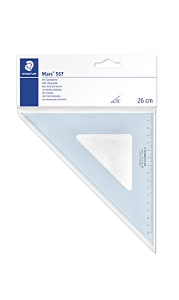 STAEDTLER Mars 567 26-45 - Escuadra (45/45º), de plástico azul transparente, graduada, bisel glaseado. Longitud 25 cm