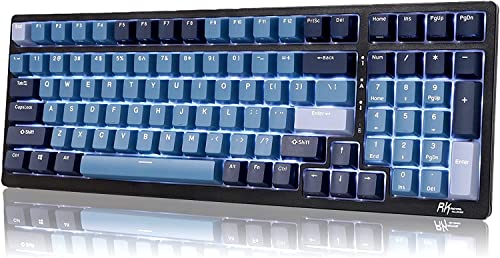 RK ROYAL KLUDGE RK98 Wireless Mechanical Keyboard Triple Mode 2.4G/BT5.1/USB-C 100 Keys Hot Swappable Blue Switches with Number 