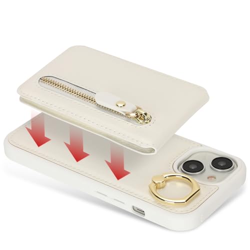 Image of iPhone 13 case with Card Holder, iPhone 13 Phone Case Wallet for Women magsafe Compatible Wallet Detachable 2-in-1 for Men-White