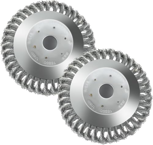 zmayastar 草刈り機 替え刃 草刈り機の刃 刈り払い機 刃 ブラシ カッター トリマーアクセサリ ワイヤー 刃 剪定 芝 雑草 苔 サビ取りクリーニングツール 耐久性 簡単取り付け 雑草 除草 交換 汎用 (2枚セット, 鋼線型)