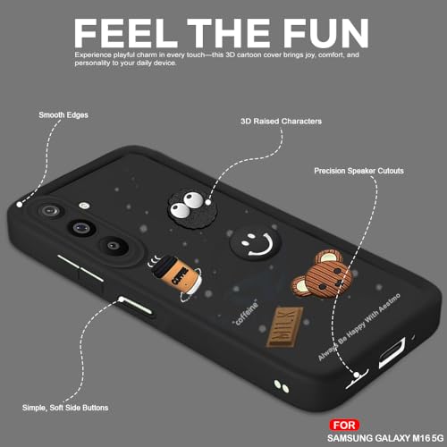 Image of AESTMO Back Case Cover for Samsung Galaxy M16 / F16 5G | Cute Fun Cartoon 3D Ball | Coffee Silicone Case | Full Body Protection | Camera Protection Back Cover for Samsung Galaxy M16 / F16 5G (Black)