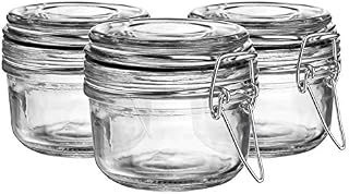 Argon Tableware 3x 125ml Clear Glass Storage Jars with Black Airtight Silicone Seal and Metal Clip Lids - 4.2oz Small Empty Kitchen Food Containers