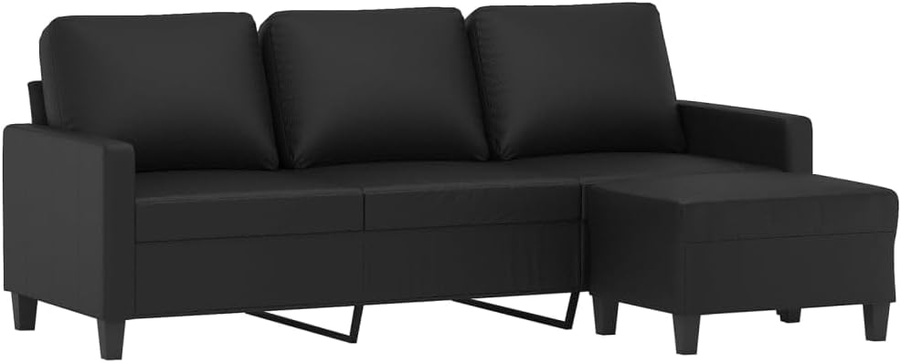 3-Seater Sofa with Footstool Black Living Room Furniture
