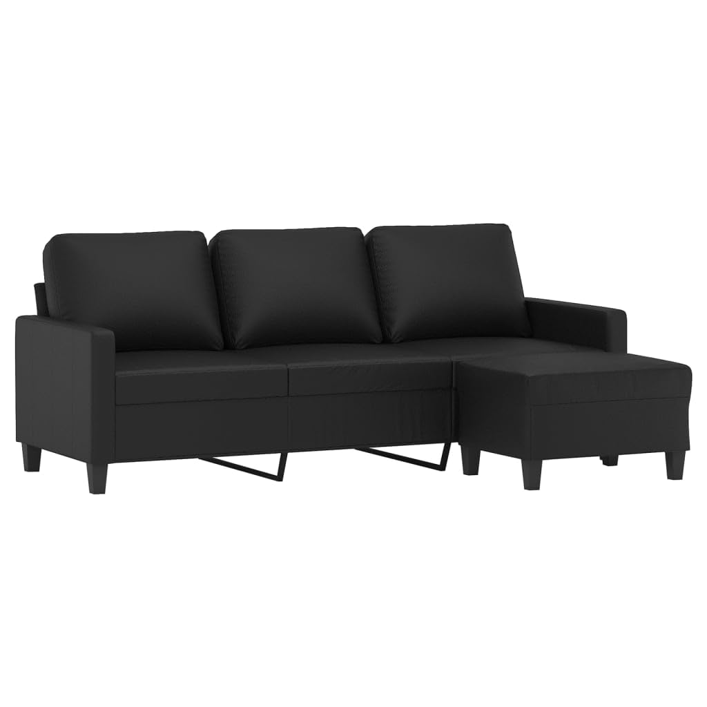 Gecheer Divano a 3 Posti con Poggiapiedi, Similpelle durevole, Nero 180 cm, per soggiorno