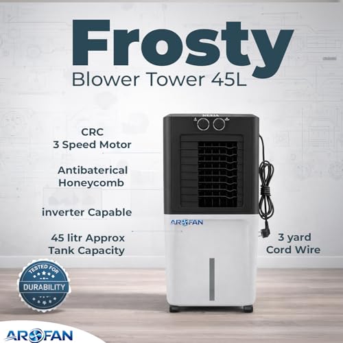 Image of 45L Frosty Air Cooler for Room Cooling | Anti Bacterial Honey Comb Pads | Collapsible Louvers | Compatible Wheels for Easy Moving | 9 Feet Air Throw Distance