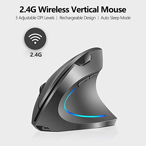 Ratón ergonómico vertical inalámbrico 2.4G con DPI ajustable y batería recargable 3