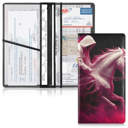 Car Registration and Insurance Holders Reaper on Horse Print, PU Leather for License Documents Cards