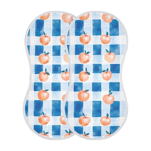 2 Pack Baby Burp Cloths, Soft Absorbent Burping Cloths for Babies, Cotton Milk Spit Up Rags, Large Size for Newborns, Baby Boys and Girls (Peach Blue Gingham)