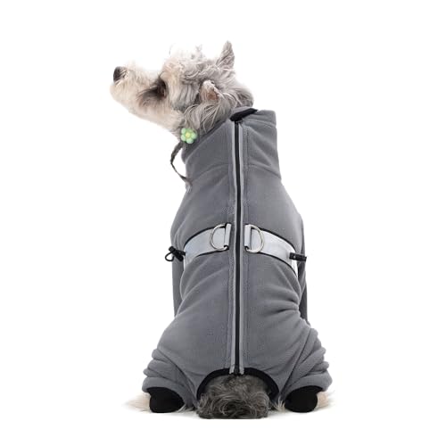 BT Bear Warme Mäntel für kleine Hunde, verstellbarer Fleece-Overall mit D-Ring, Wintermantel für kleine Hunde, Hellgrau, Größe S