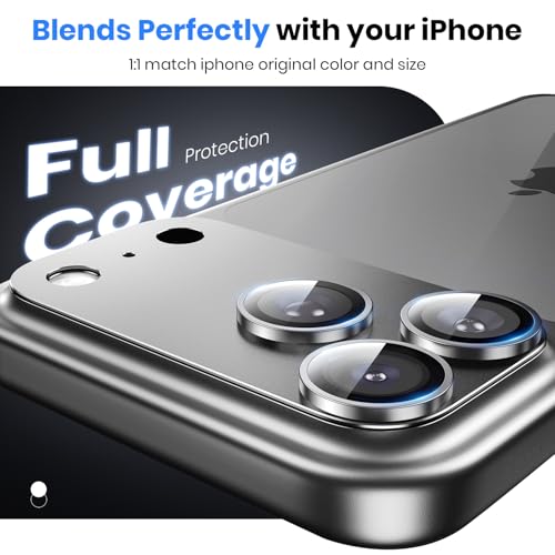 Image of Hoerrye for iPhone 17 Pro Camera Lens Protector - [12FT Shatterproof Military Grade] [Strong Adsorption] Metal Top 9H+ Tempered Glass Camera Screen Full Protective Cover Case Friendly,Silver