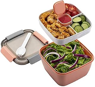 MUJUZE Salad Lunch Box with Divided Compartments, Bento Box Lunch Box Adults/Children, Sustainable, Leak-Proof, Dishwasher Safe,Salad Lunch Boxes Bento Box for School, Work, Picnic Travel (Pink)