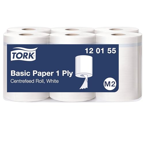 Tork 120155 toallitas de papel estándar para el sistema dispensador M2 / papel estable de 1 capa en blanco, 6 x 300 metros