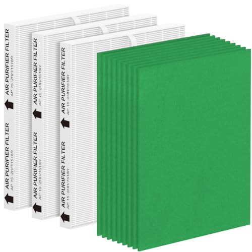 Image of 3-Pack Airmega AP-1512HH /200M Replacement Filter Compatible with Coway Airmega AP-1512HH and Airmega 200M Air Purifiers, for AP-1512HH-FP, Part# 3304899, with 9 Extra Pre-Filters-Green Version