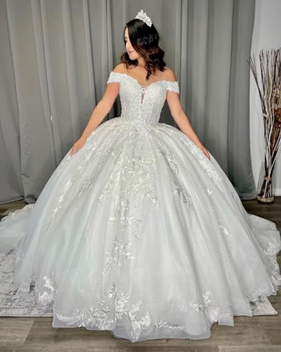 Zhangyo Princess Puffy Wedding Dresses for Bride Off The Shoulder Bridal Gown Puffy Tulle Lace Wedding Dress Ball Gown3