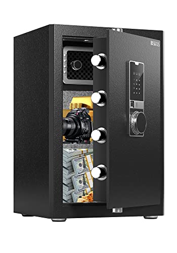 HSDYS Deluxe Biometric Fingerprint Safe Box 2.3 Cubic Feet, Large Home Security Safe Box with Digital Touch Screen Keypad and Inerior Lock Box,Storage Documents Jewelry Money Valuables
