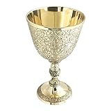 REPLICARTZUS Golden Brass Chalice Cup – Elegant Gold Goblet, Medieval Wine Goblet for Party Celebrations, Premium Chalice Goblets & Brass Glass for Timeless Decor 8.5 Oz, 7.5 Inch (EMBOSS BR)