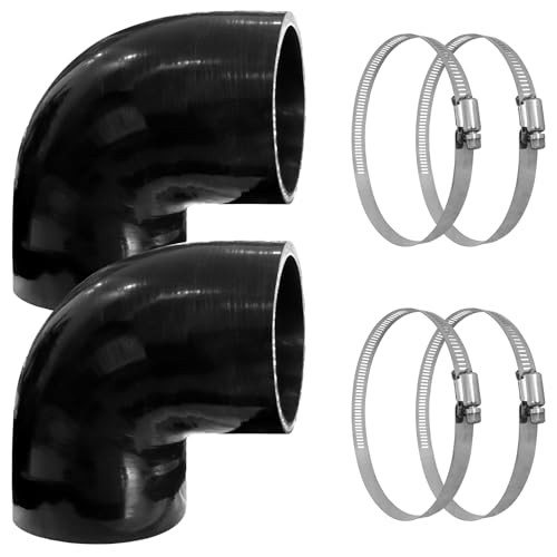 90 Degree Elbow Silicone Hose Coupler - 4-Ply Reinforced, Heat-Resistant, 100mm ID x 120mm Length (2 Elbows + 4 Clamps) for Turbo Systems, Motorcycle, Industrial Applications