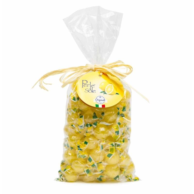 Perle di Sole Caramelos duros con sabor a limón de 500 g rellenos de polvo espumoso.