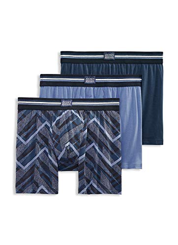 Jockey Men's Underwear USA Originals Cotton Stretch Boxer Brief - 3 Pack, Dusty Sky/Deep Sea Geo/Deep Sea, l