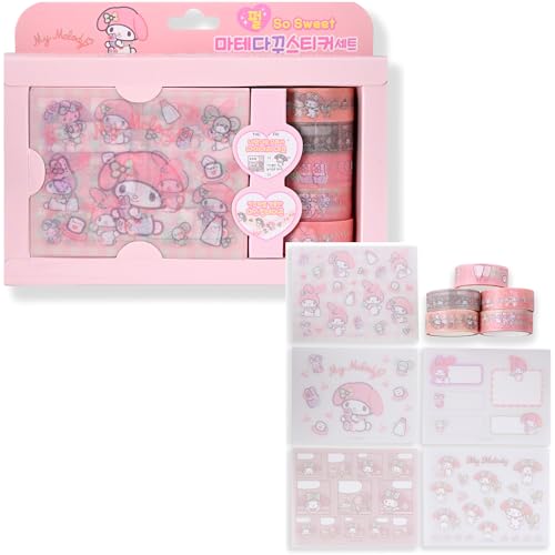 Image of GASHINA STORY Kawaii Masking Tape & Stickers Set - 5 Pcs for Crafts & Decor - Twinkle Pearl Design - Cute Kawaii Masking Tape Bulk - for Diary /Journal /Planners - Gift Box (MyMeloday)
