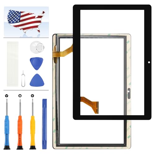 for Sannuo K101 Screen Replacement, for Sannuo Tablet K101 10.1 inch Touch Screen Digitizer Sensor Glass Panel Replacement Kit Tablet PC with Tools(Not LCD) (Black, Left Hole)