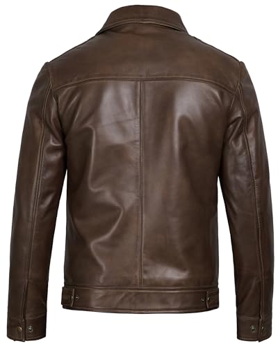 Image of Blingsoul Vintage Distressed Leather Jacket for Men - Shirt Collar Genuine Lambskin Mens Leather Jacket