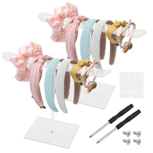 CJMUQHEHH Lot de 2 supports de serre-tête en acrylique transparent pour barrettes à cheveux, avec pieds antidérapants, pour filles et femmes