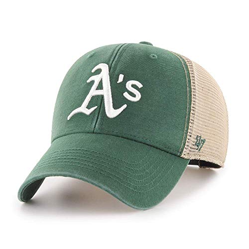 47 Brand MLB Team Color Flagship Mesh Trucker Primary Logo MVP Adjustable Structure Baseball Cap Hat, Adult One Size Fits All - Oakland Athletics Green