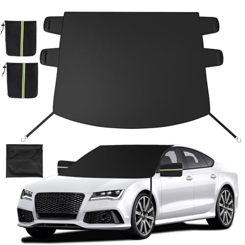 Instraella Windshield Cover for Ice and Snow, Heavy Duty 600D Oxford Fabric, Waterproof Car Snow Cover with Side Mirror Protector, for Cars, Compact SUVs, Winter Car Accessories