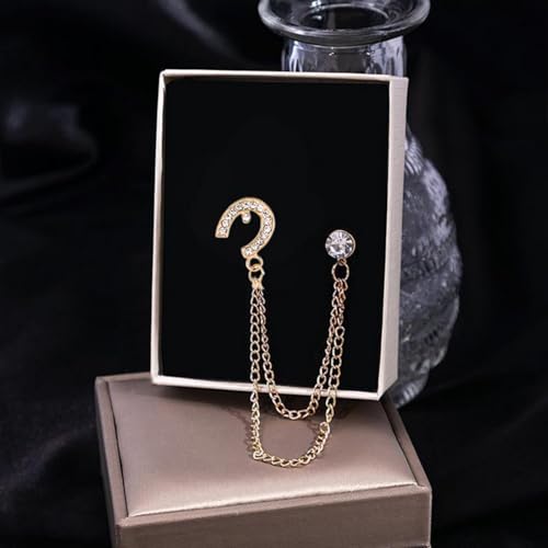 Image of 2PCS Crystal Hanging Chain Brooch Suit Pin for Men Women Vintage Crown Cross Star Diamond Broochs Gold and Silver Wedding Brooch for Clothes Dress Hats Bags Accessory