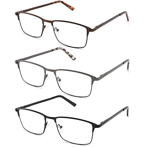 3pack Mens Reading Glasses Metal Full Wide Frame Anti UV/Glare