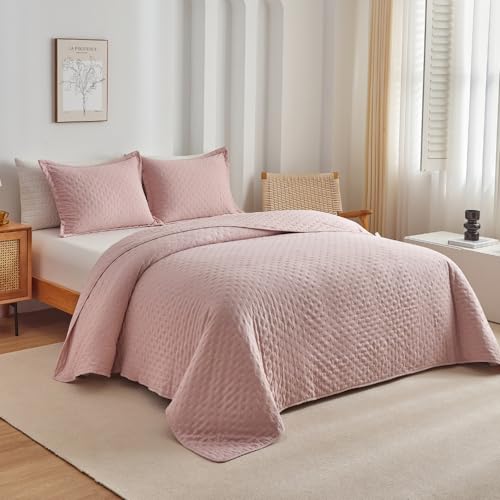 Kit Cobre Leito Colcha Queen 3pç Dupla Face Ponto Cruz 300 fios- Rosê