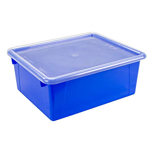 Image of Storex Letter Size Deep Storage Tray - Organizer Bin with Non-Snap Lid for Classroom, Office and Home, Assorted Colors, 5-Pack (62542A05C)