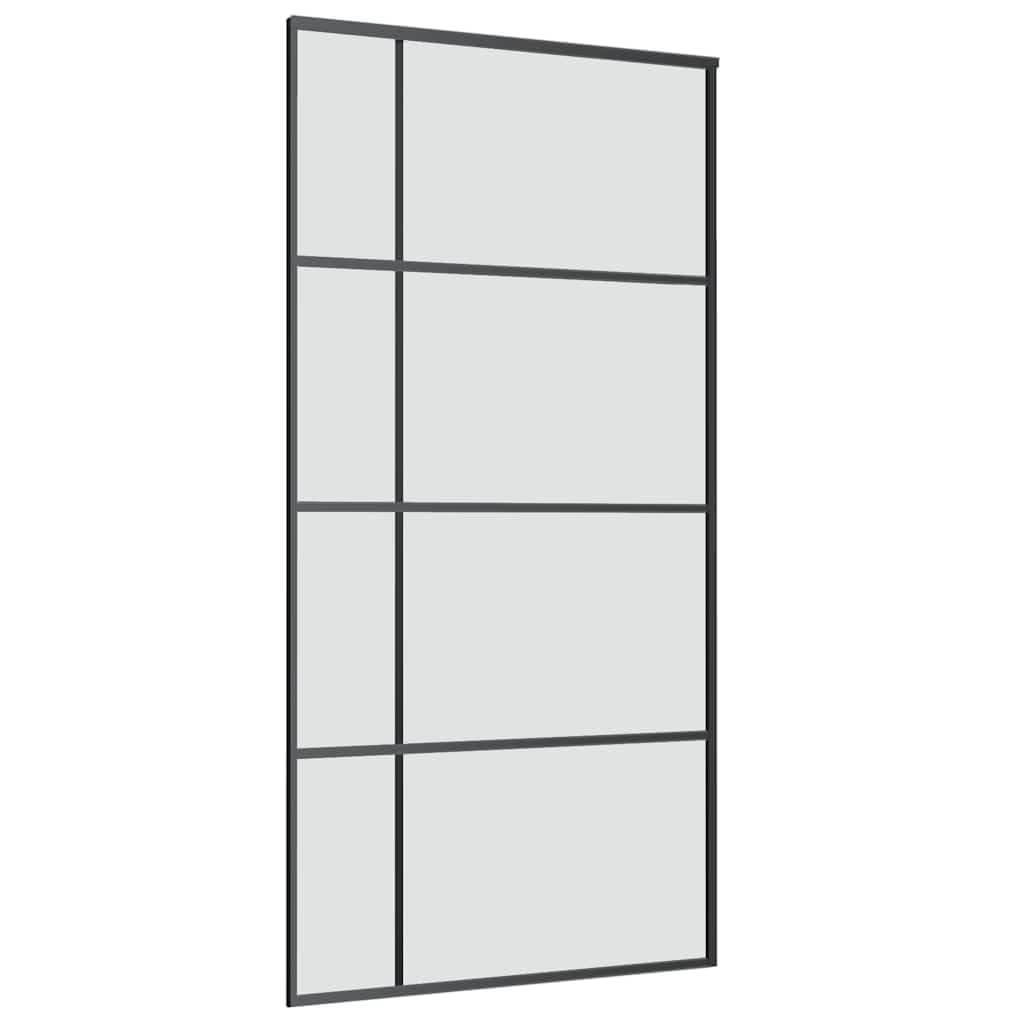 Porte coulissante et kit de quincaillerie 102,5x205cm Verre ESG Matériaux de Construction Noir,3332928