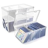 Trading Card Storage Box with 2 Dividers,Toploads Storage Box Plastic Baseball Card Storage Box for 500+ Sports Cards 100+ Top Loads for MTG Magic TCG Yugioh Playing Card Case Holder (2 Pack)