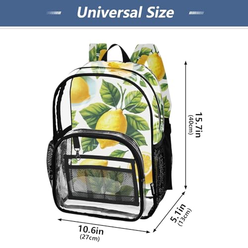 Watercolor Yellow Lemons Vibrant Clear Backpack Women Cute Boys Backpacks for Girls See through Approved Bag4