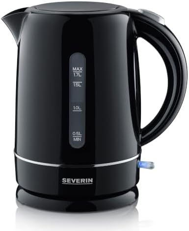 SEVERIN Wasserkocher, 1,7 L, kompakt, schwarz und leistungsstark, Kalkfilter, Kunststoff, 2.200 W, WK 4322