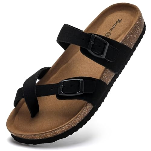 Image of Torotto Boys Girls Sandals with Cork Footbed Adjustable Buckle Casual Flip Flops Sandals Open Toes Flat for Kids Toddler