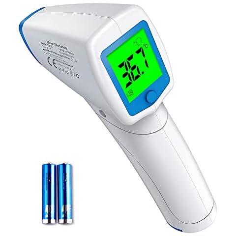 [2022] AILE Thermometer For Adults Digital Thermometer With Large LCD Screen, Batteries, Accurate Read Store 20 Records Temperature Checker No Touch Infrared Thermometer For Kids Forehead Thermometer Cover