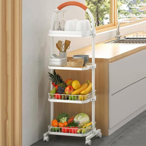 Storage Cart 2 Tier Rolling, Metal Trolley Cart with Wheels, Easy Assembly Organizer for Bathroom, Kitchen, Office, Bedroom,4 Tier B